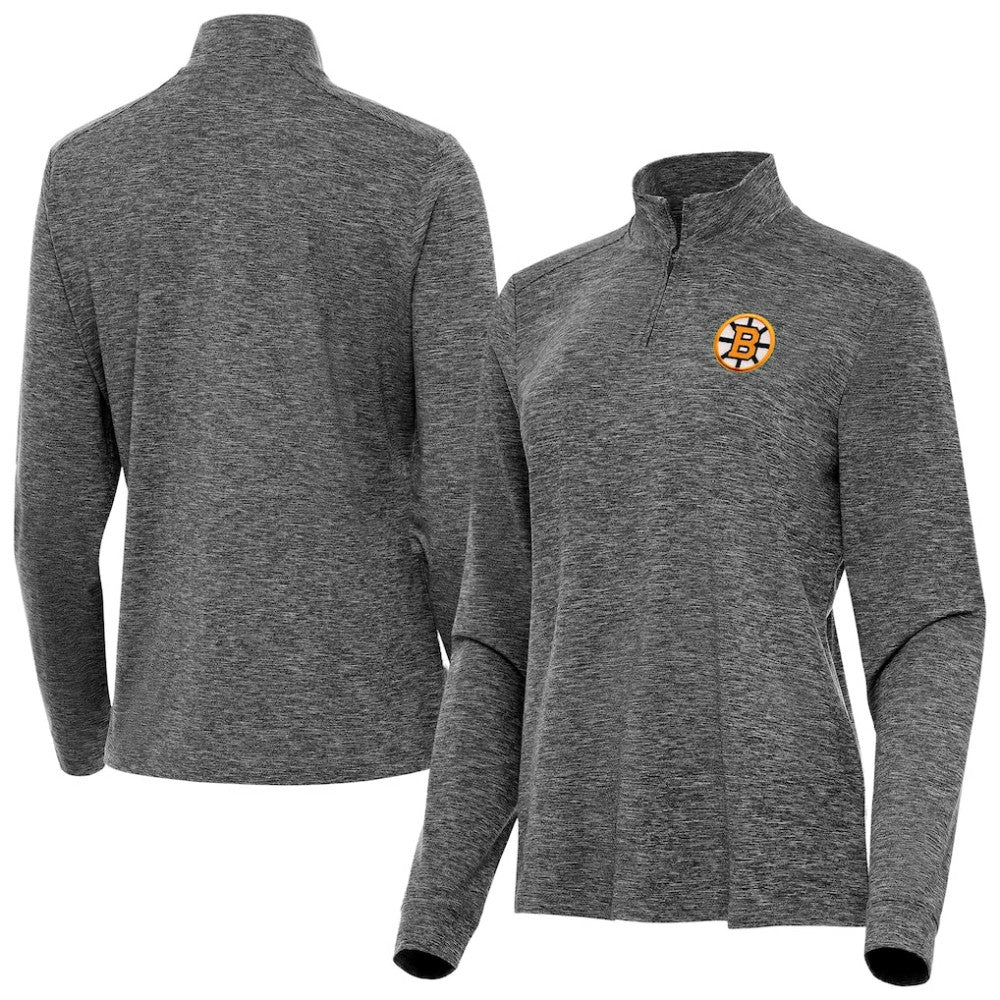 Boston Bruins Antigua Mentor Long Sleeve Quarter-Zip Mock Polo - Heather Black