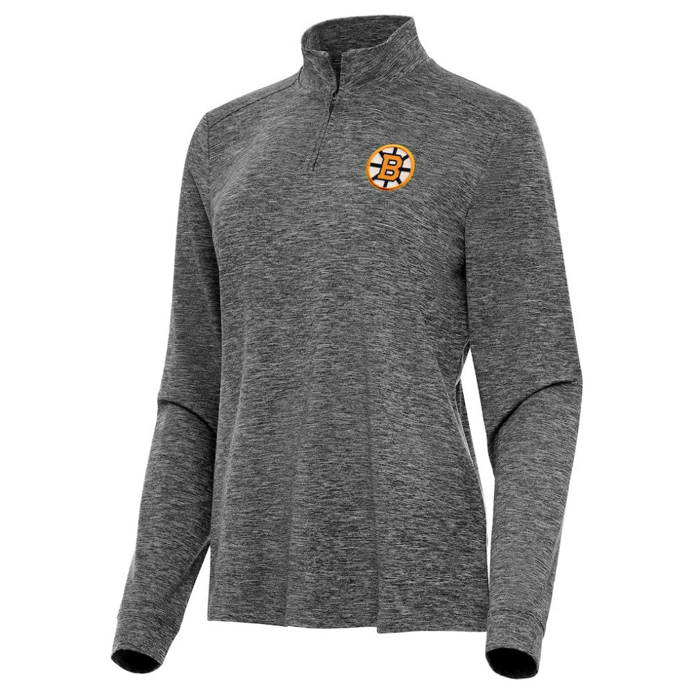 Boston Bruins Antigua Mentor Long Sleeve Quarter-Zip Mock Polo - Heather Black