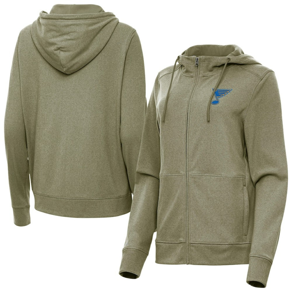 St. Louis Blues Antigua Women's Seeker Full-Zip Hoodie - Olive Hoodies