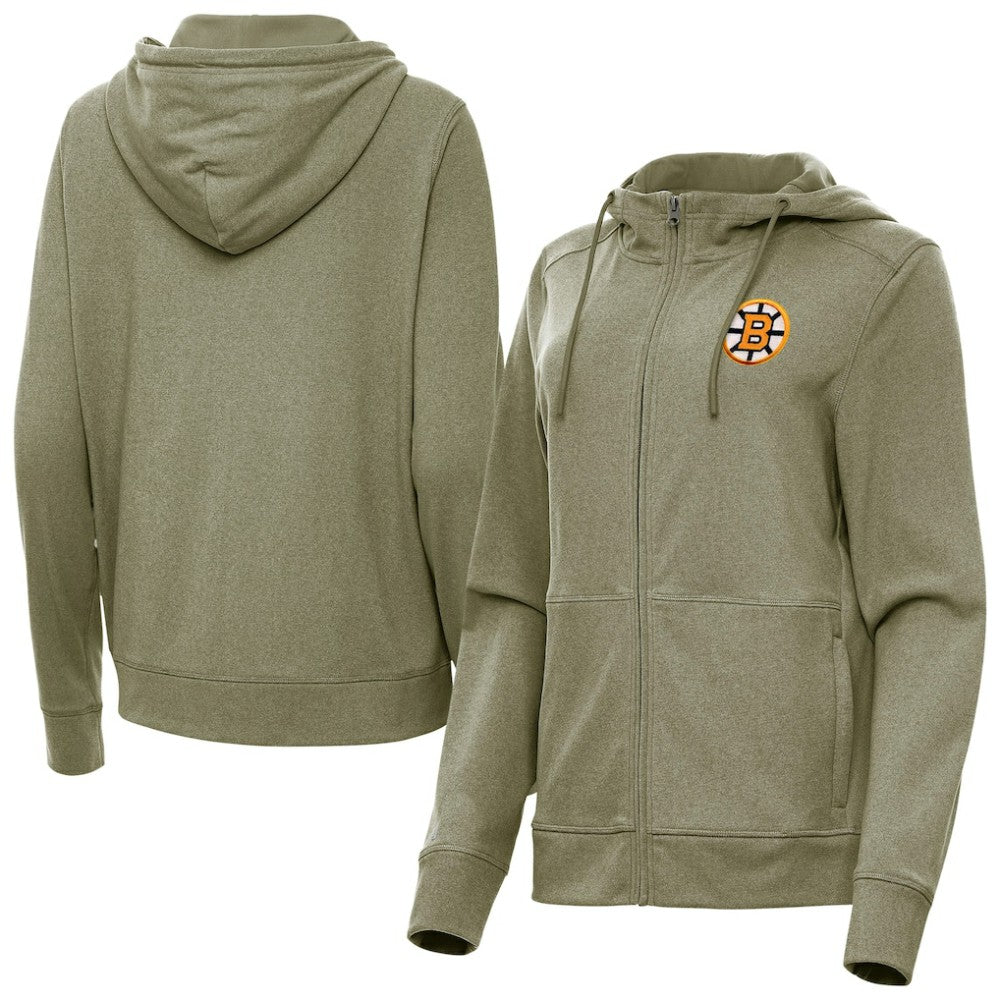 Boston Bruins Antigua Women's Seeker Full-Zip Hoodie - Olive Hoodies