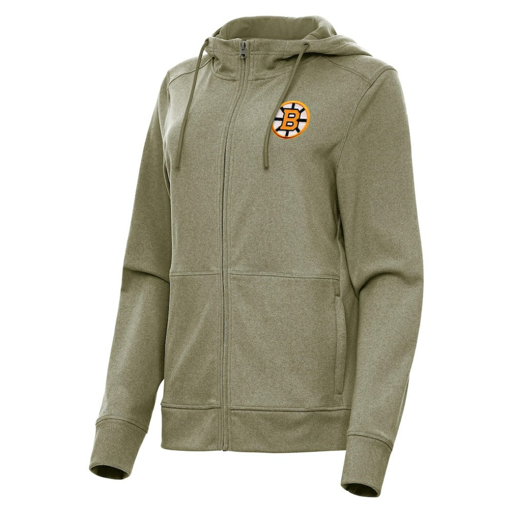 Boston Bruins Antigua Women's Seeker Full-Zip Hoodie - Olive Hoodies