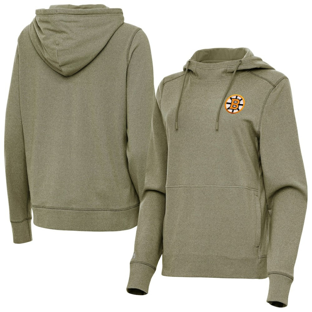 Boston Bruins Antigua Women's Justice Pullover Hoodie - Olive Hoodies