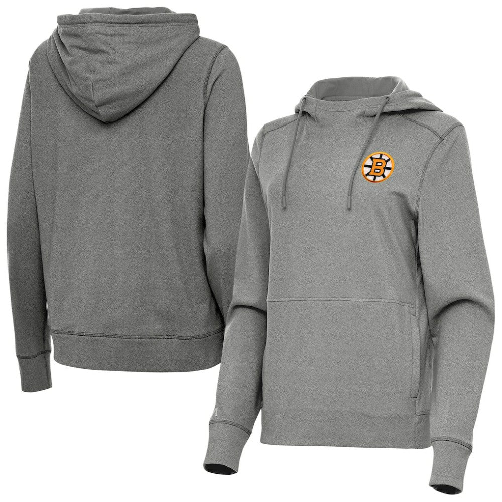 Boston Bruins Antigua Women's Justice Pullover Hoodie - Heather Black Hoodies