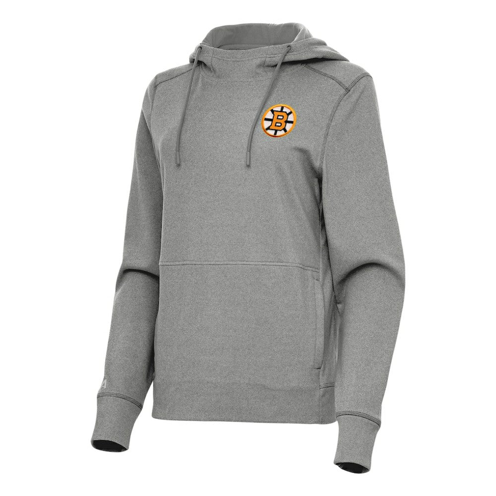 Boston Bruins Antigua Women's Justice Pullover Hoodie - Heather Black Hoodies