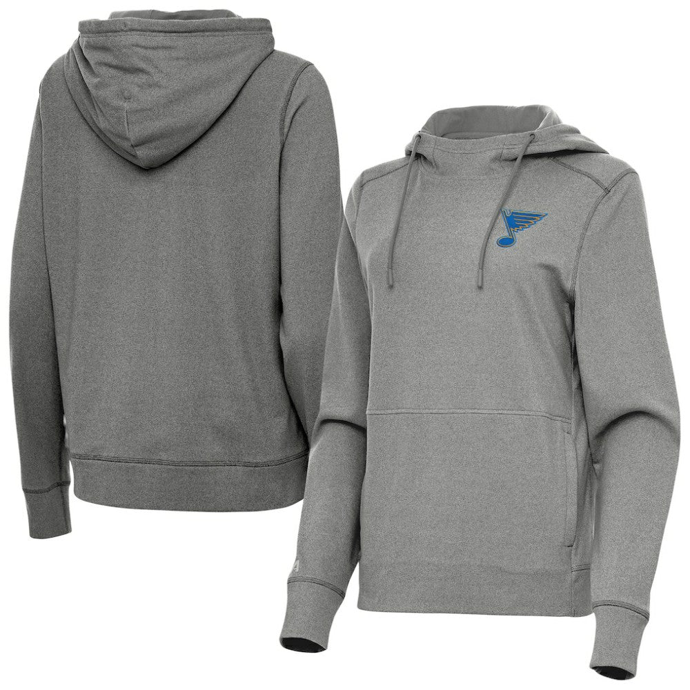 St. Louis Blues Antigua Women's Justice Pullover Hoodie - Heather Black Hoodies