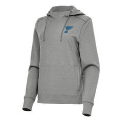 St. Louis Blues Antigua Women's Justice Pullover Hoodie - Heather Black Hoodies