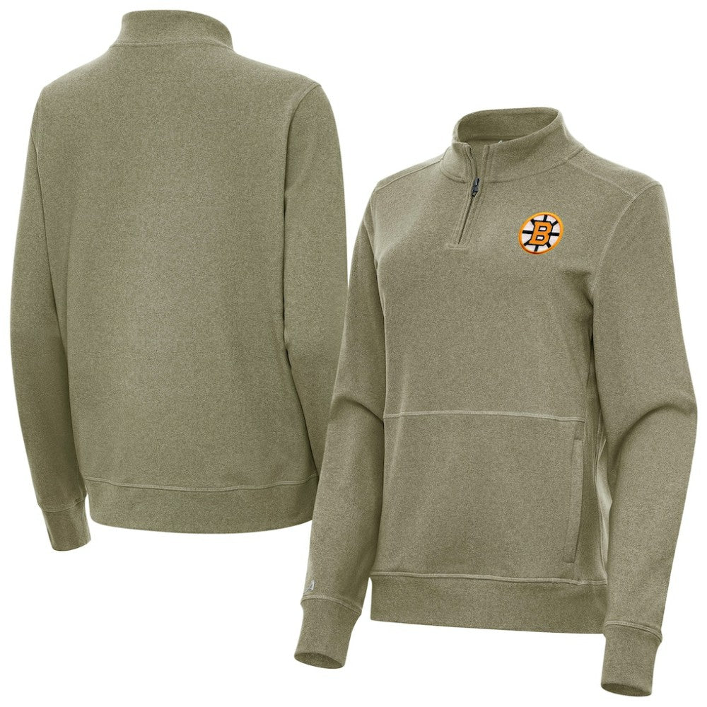 Boston Bruins Antigua Women's Crush Quarter-Zip Pullover - Olive Pullover