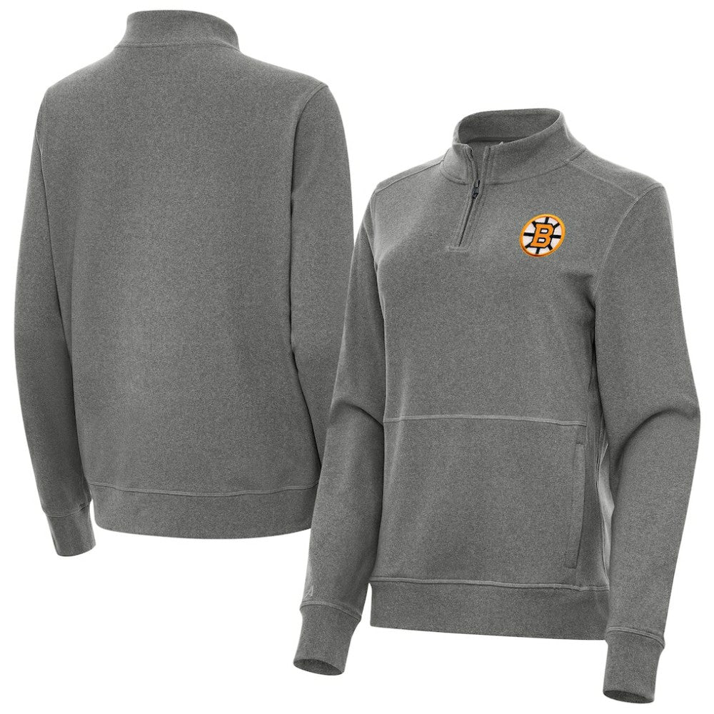 Boston Bruins Antigua Women's Crush Quarter-Zip Pullover - Heather Black Pullover
