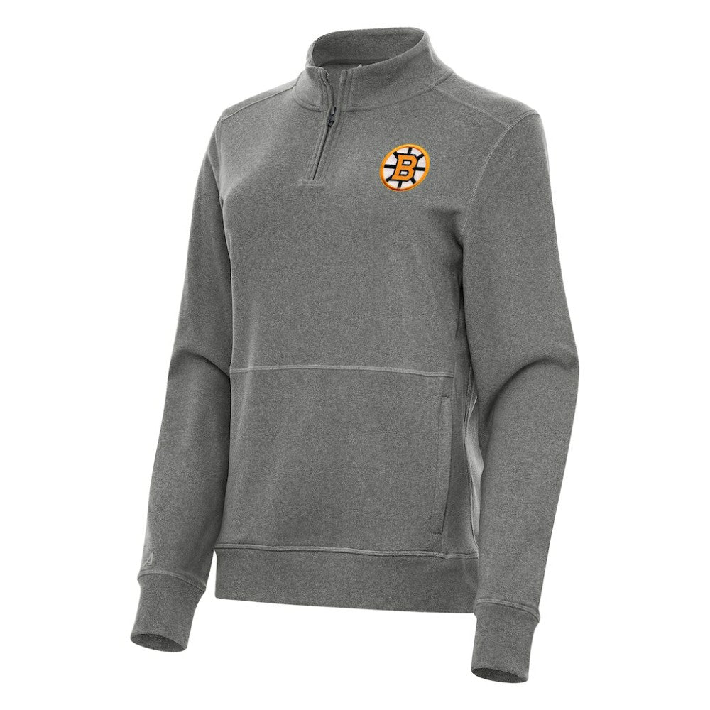 Boston Bruins Antigua Women's Crush Quarter-Zip Pullover - Heather Black Pullover