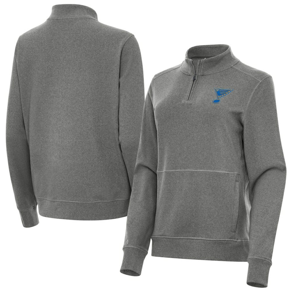 St. Louis Blues Antigua Women's Crush Quarter-Zip Pullover - Heather Black Pullover