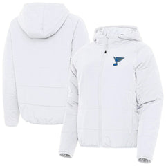 St. Louis Blues Antigua Women's Raglan Universe Full-Zip Hooded Jacket - White Jackets