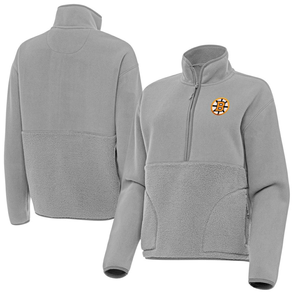 Boston Bruins Antigua Women's Figure Half-Zip Pullover - Gray Pullover