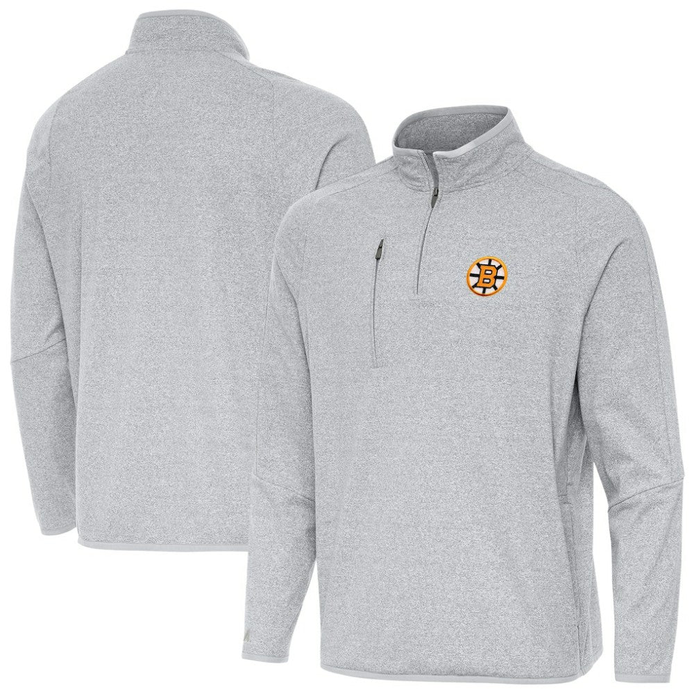 Boston Bruins Antigua Certain Tri-Blend Quarter-Zip Top - Heather Gray Tops
