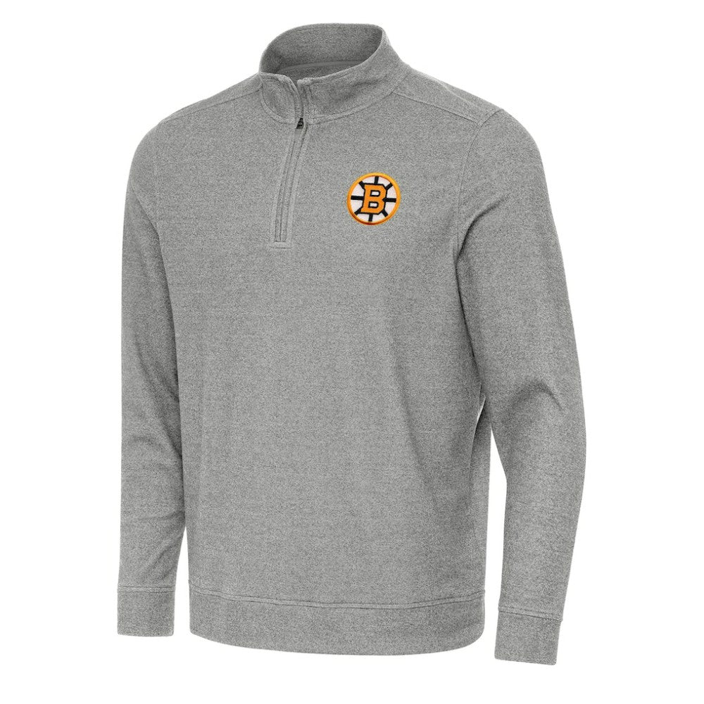 Boston Bruins Antigua Subtle Quarter-Zip Sweatshirt - Heather Black Sweatshirts