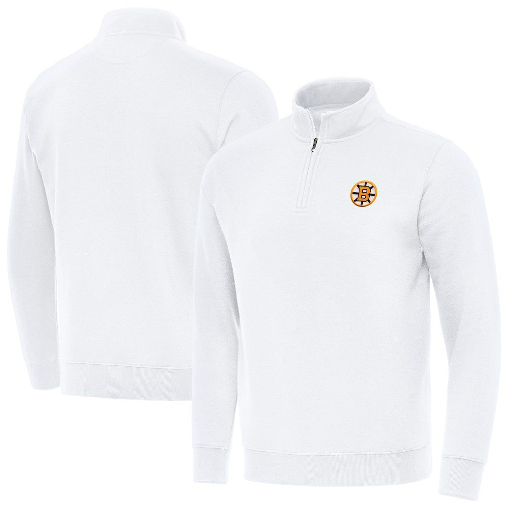Boston Bruins Antigua Victory Quarter-Zip Pullover Top - White Pullover