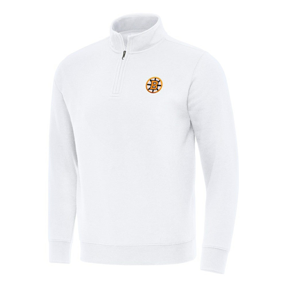 Boston Bruins Antigua Victory Quarter-Zip Pullover Top - White Pullover