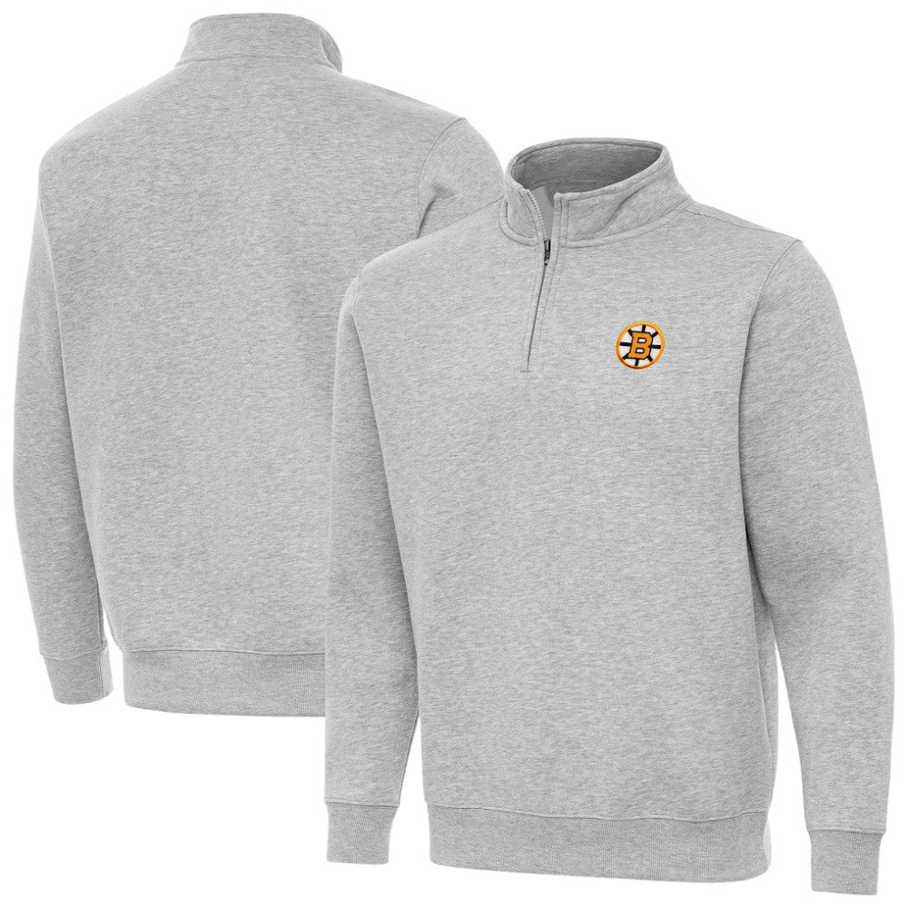 Boston Bruins Antigua Victory Quarter-Zip Pullover Top - Heather Gray Pullover
