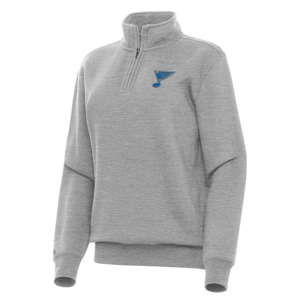 St. Louis Blues Antigua Women's Victory Quarter-Zip Pullover Top - Heather Gray Pullover
