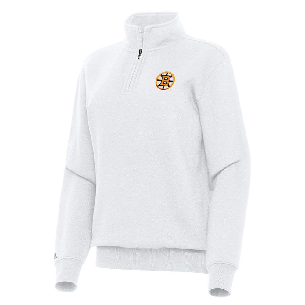 Boston Bruins Antigua Women's Victory Quarter-Zip Pullover Top - White Pullover