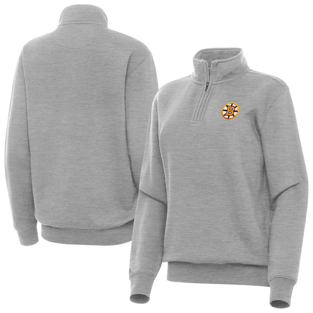 Boston Bruins Antigua Women's Victory Quarter-Zip Pullover Top - Heather Gray Pullover