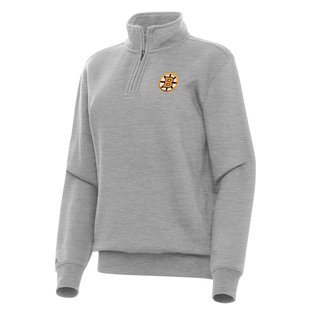 Boston Bruins Antigua Women's Victory Quarter-Zip Pullover Top - Heather Gray Pullover