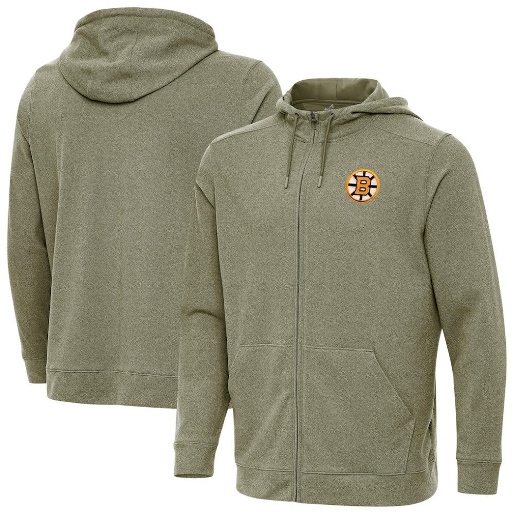 Boston Bruins Antigua Effortless Full-Zip Hoodie - Olive Hoodies