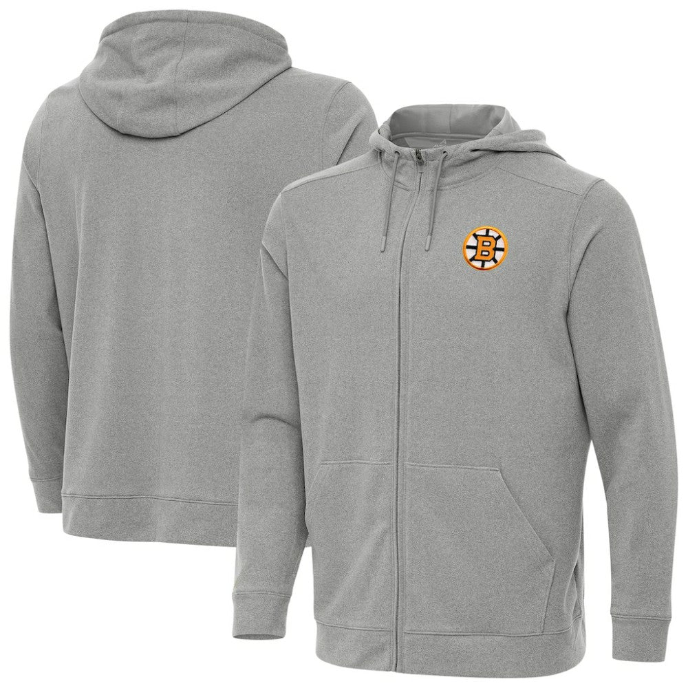 Boston Bruins Antigua Effortless Full-Zip Hoodie - Heather Gray Hoodies