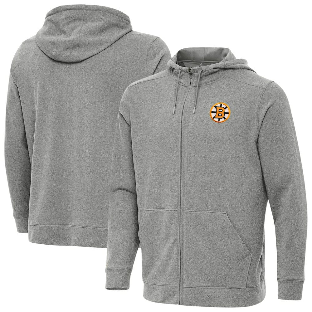Boston Bruins Antigua Effortless Full-Zip Hoodie - Heather Black Hoodies