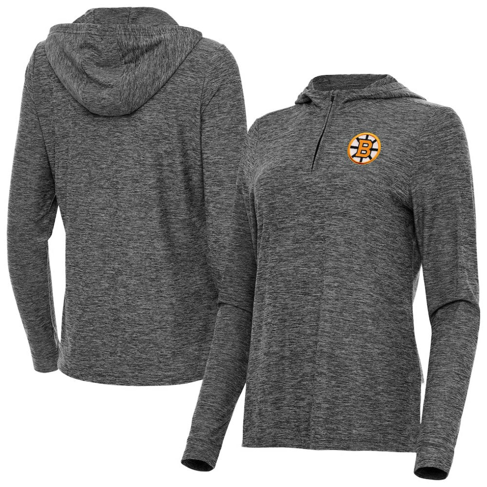 Boston Bruins Antigua Women's Daybreak Quarter-Zip Hoodie - Heather Black Hoodies