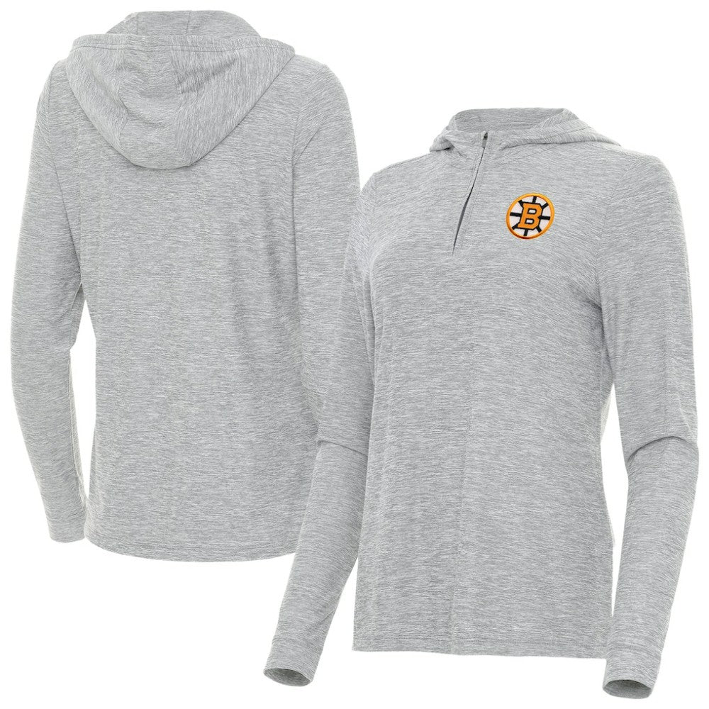 Boston Bruins Antigua Women's Daybreak Quarter-Zip Hoodie - Heather Gray Hoodies