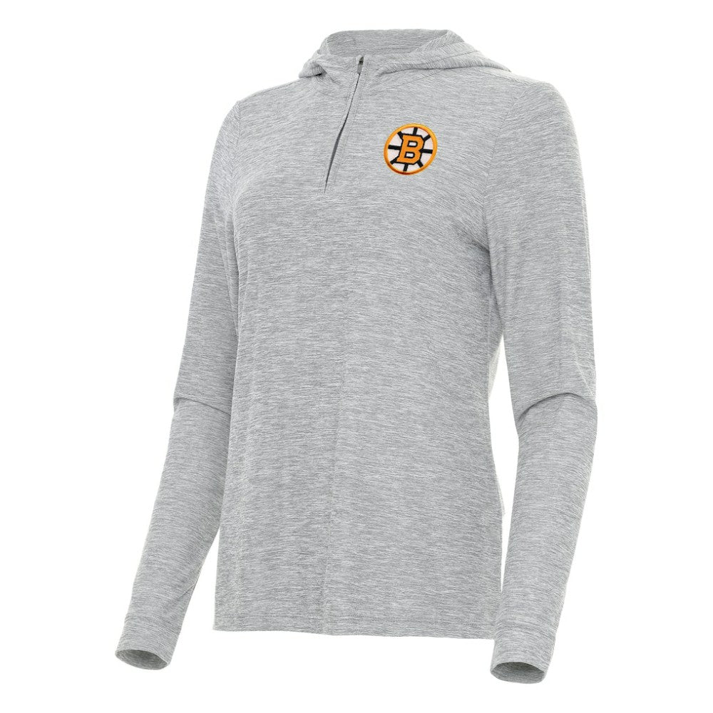 Boston Bruins Antigua Women's Daybreak Quarter-Zip Hoodie - Heather Gray Hoodies