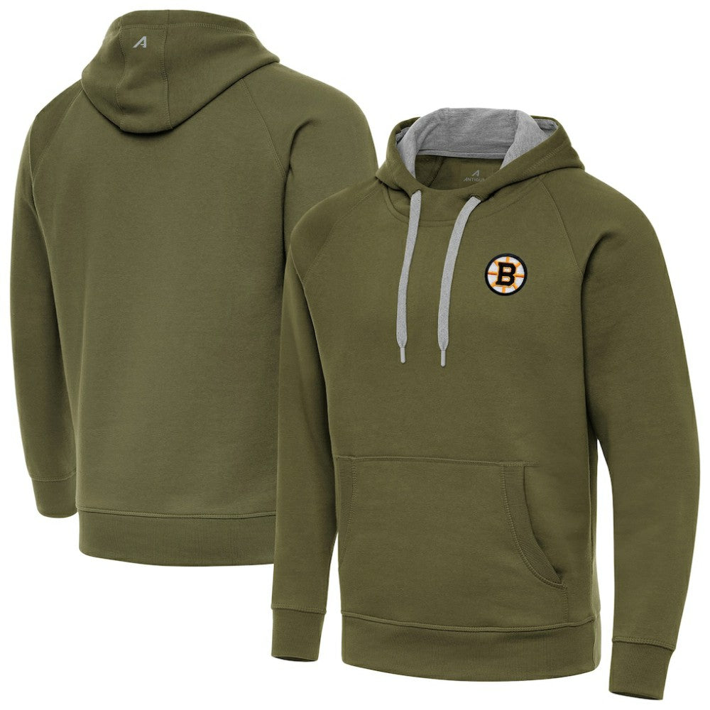 Boston Bruins Antigua Victory Pullover Hoodie - Olive Hoodies