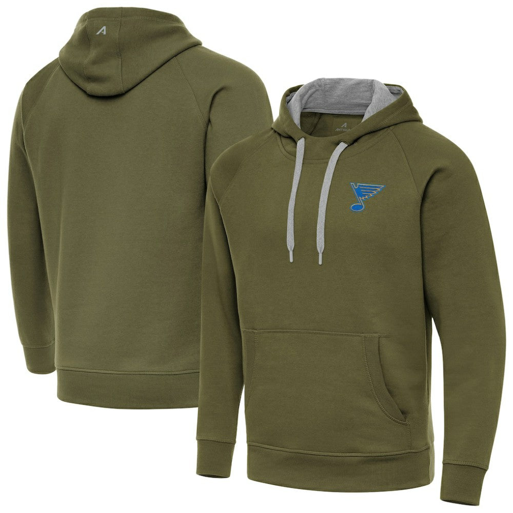 St. Louis Blues Antigua Victory Pullover Hoodie - Olive Hoodies