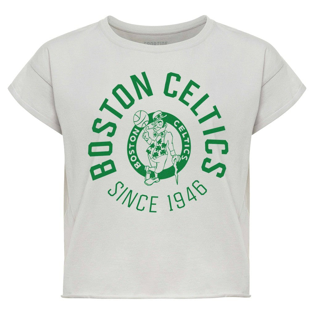 Boston Celtics Sportiqe Women's Cropped Genuine Issue Collection Alana T-Shirt - Gray for sale
