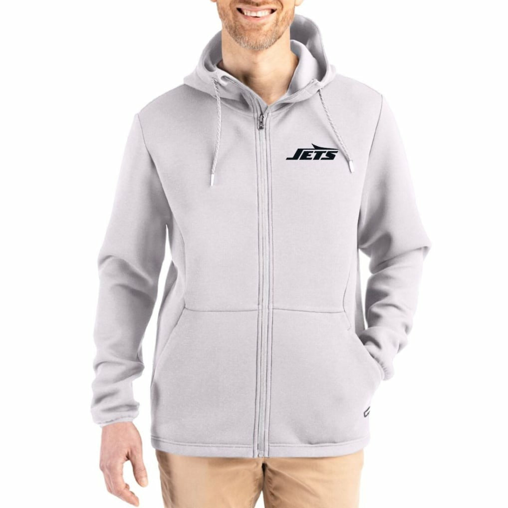 New York Jets Cutter & Buck Roam Epic Comfort Recycled Full-Zip Hoodie Jacket - Gray cheap