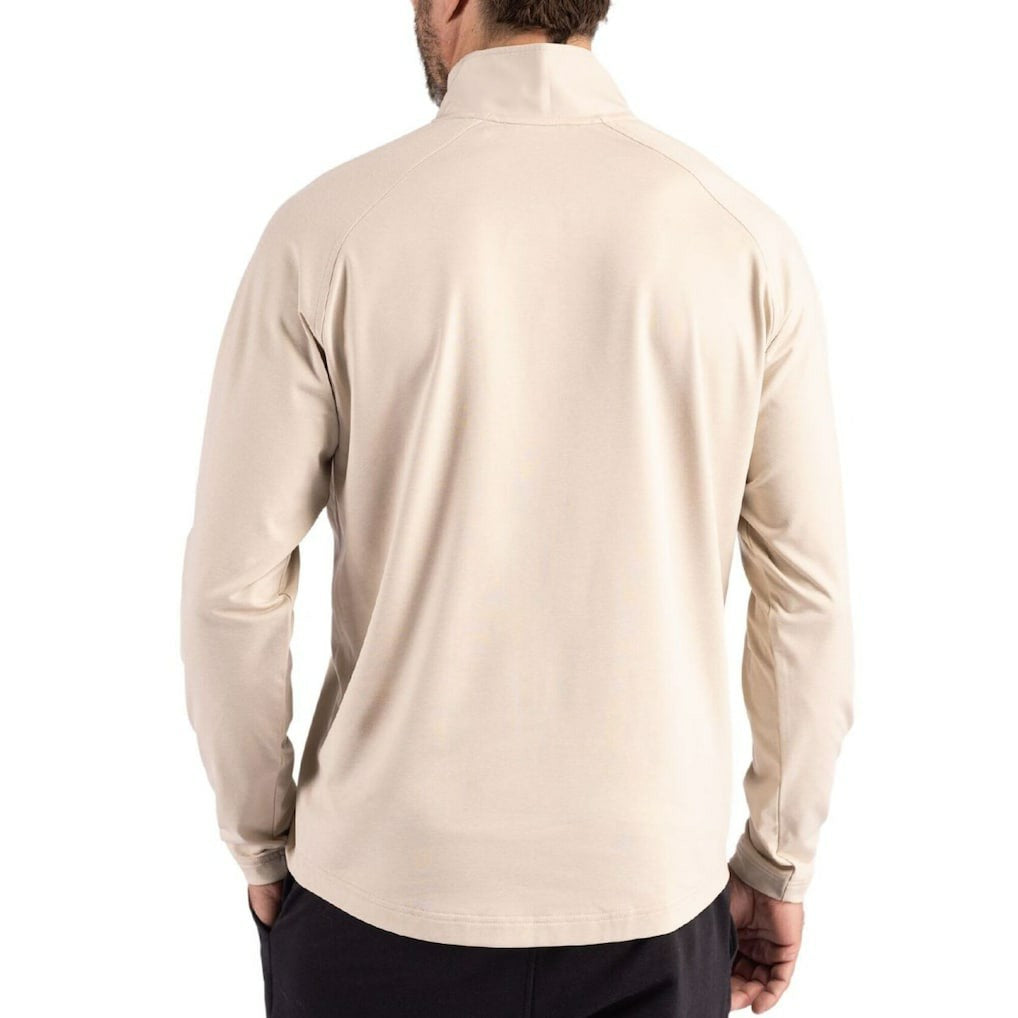 Las Vegas Raiders Cutter & Buck Adapt Eco Knit Hybrid Recycled Quarter-Zip Jacket - Light Brown for sale