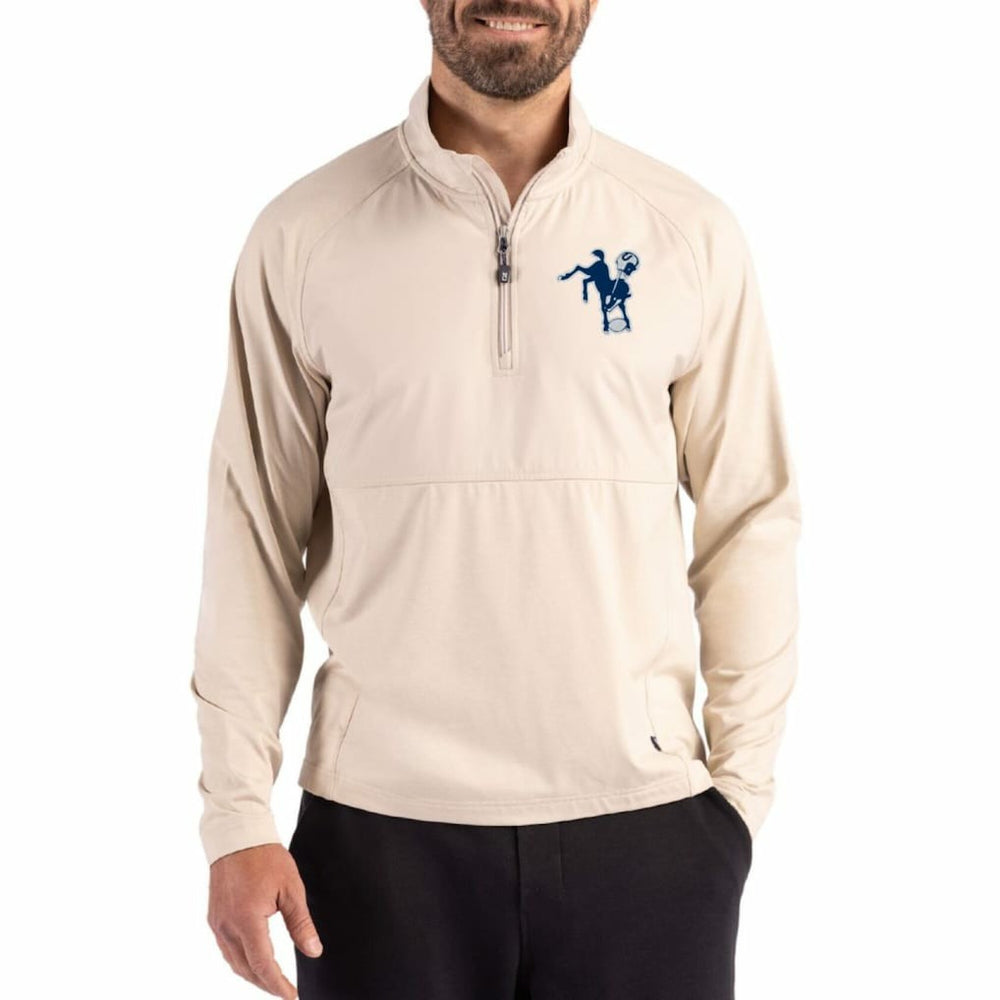 Indianapolis Colts Cutter & Buck Adapt Eco Knit Hybrid Recycled Quarter-Zip Jacket - Light Brown online