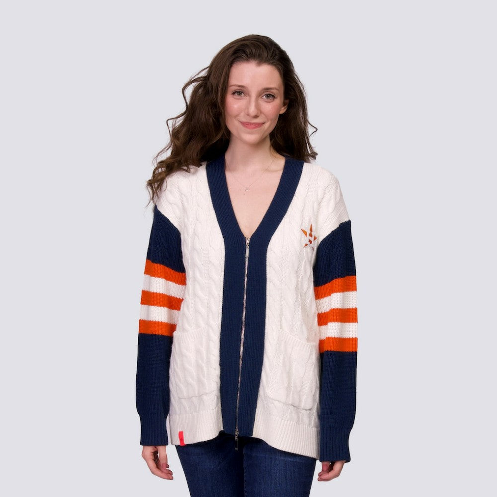 Houston Astros Lusso Women's Shyla Knit V-Neck Full-Zip Sweater Navy/White