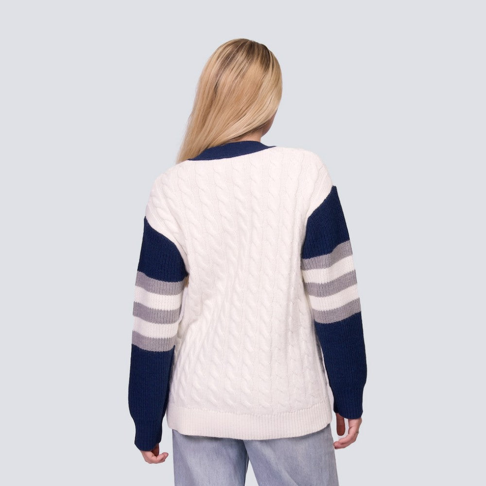 New York Yankees Lusso Women's Shyla Knit V-Neck Full-Zip Sweater Navy/White