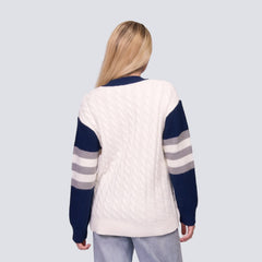 New York Yankees Lusso Women's Shyla Knit V-Neck Full-Zip Sweater Navy/White