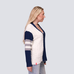 New York Yankees Lusso Women's Shyla Knit V-Neck Full-Zip Sweater Navy/White