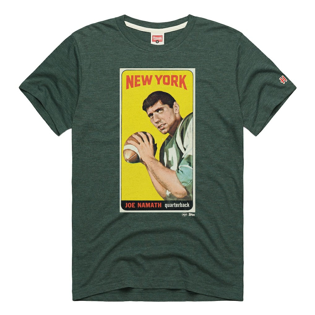 Joe Namath New York Jets Homage Unisex NFL Topps Trading Card Tri-Blend T-Shirt - Green discount