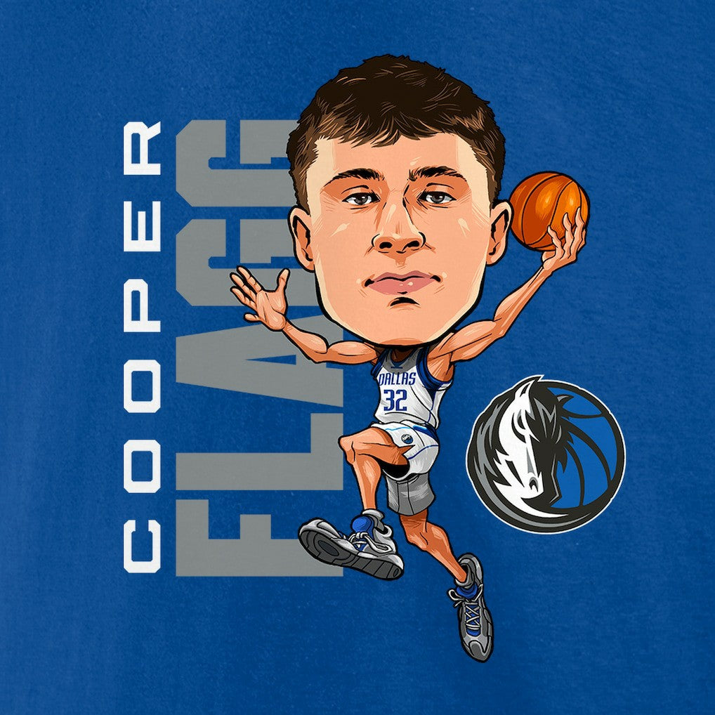 Cooper Flagg Dallas Mavericks Caricature T-Shirt sale - Blue sale