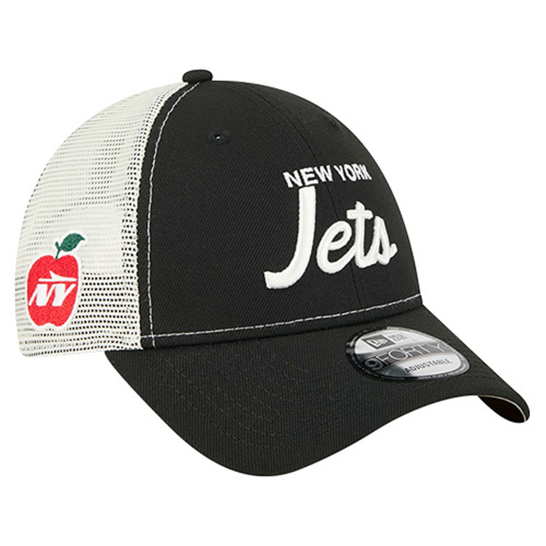 New York Jets New Era Apple Trucker 9FORTY Adjustable Hat - Black discount