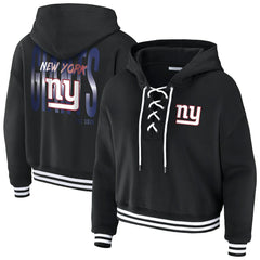 New York Giants WEAR by Erin Andrews Women's Lace-Up Fleece Hoodie - Black for sale