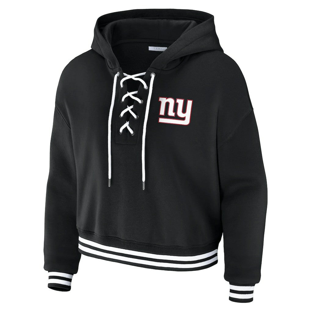 New York Giants WEAR by Erin Andrews Women's Lace-Up Fleece Hoodie - Black for sale