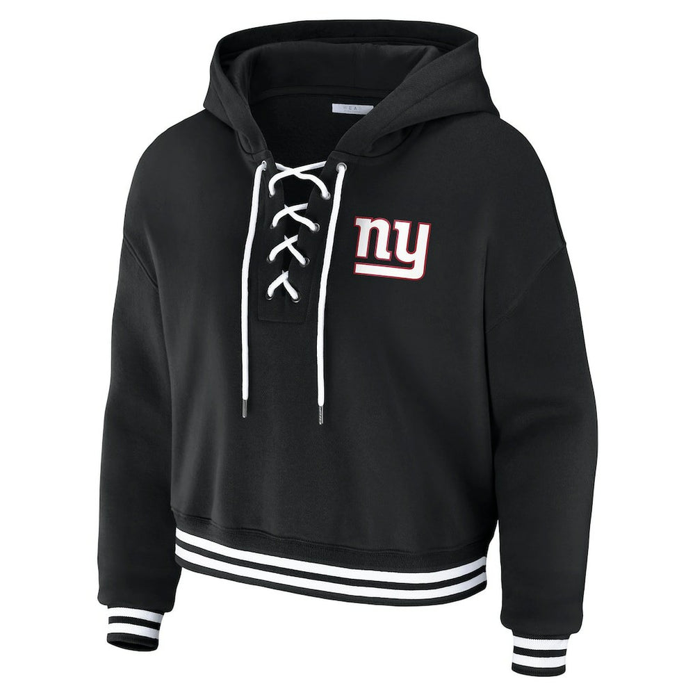 New York Giants WEAR by Erin Andrews Women's Lace-Up Fleece Hoodie - Black for sale