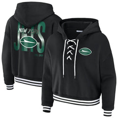 New York Jets WEAR by Erin Andrews Women's Lace-Up Fleece Hoodie - Black for sale