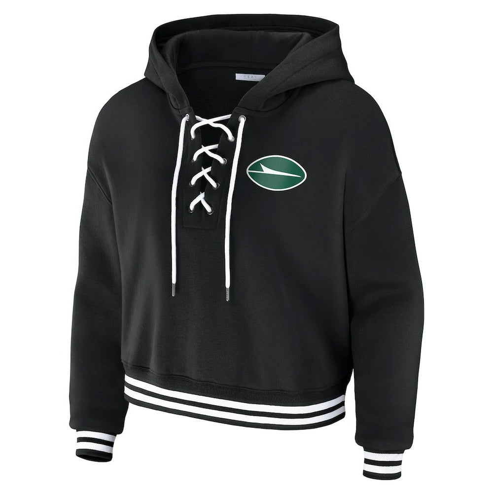 New York Jets WEAR by Erin Andrews Women's Lace-Up Fleece Hoodie - Black for sale