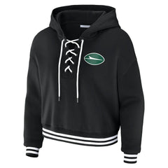 New York Jets WEAR by Erin Andrews Women's Lace-Up Fleece Hoodie - Black for sale